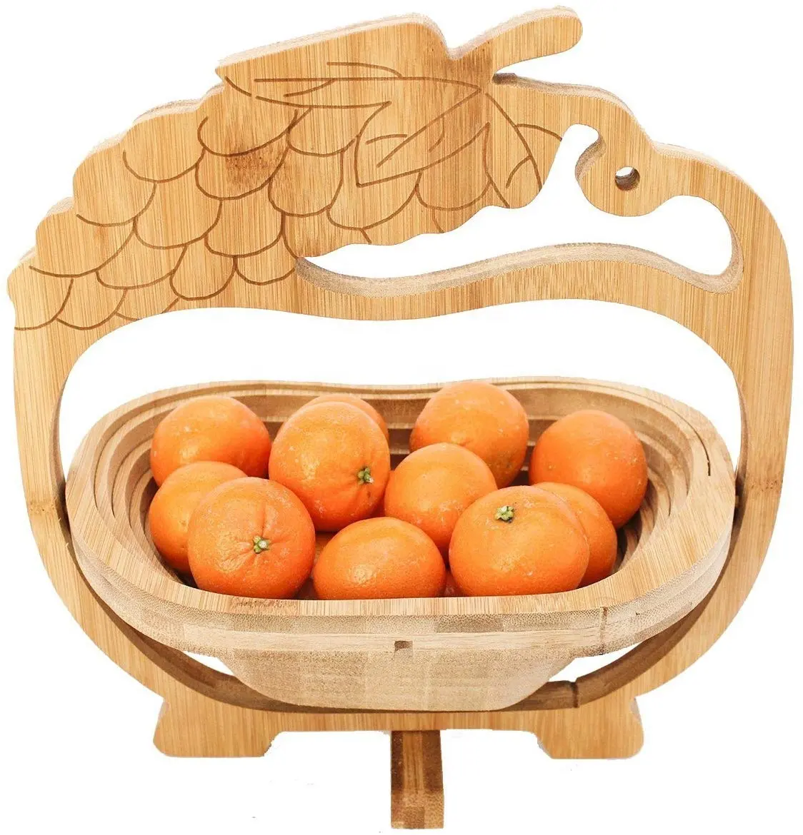 Natural foldable shape bamboo wooden craft fruit basket