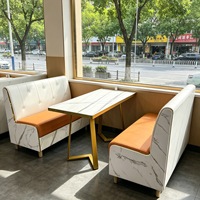 Fournisseur direct d'usine, canapés de salle à manger sur mesure, tables et chaises pour restaurants de restauration rapide, ensemble de tables et chaises blanches et orange