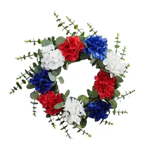 Các nhà sản xuất bán buôn độc lập Ngày Vòng hoa trang trí với màu đỏ, trắng và màu xanh ngoài trời phòng khách cửa trước Vòng Hoa