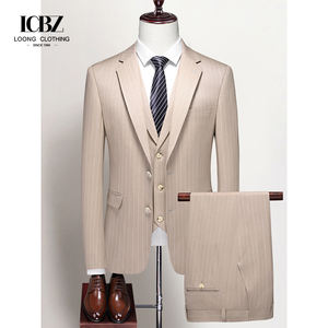 Dubbele Split Heren Lente Nieuwe Business Koreaanse Stijl Slank Casual Gestreept Pak Grote Maat Driedelig Rokkostuum - Product Image 3