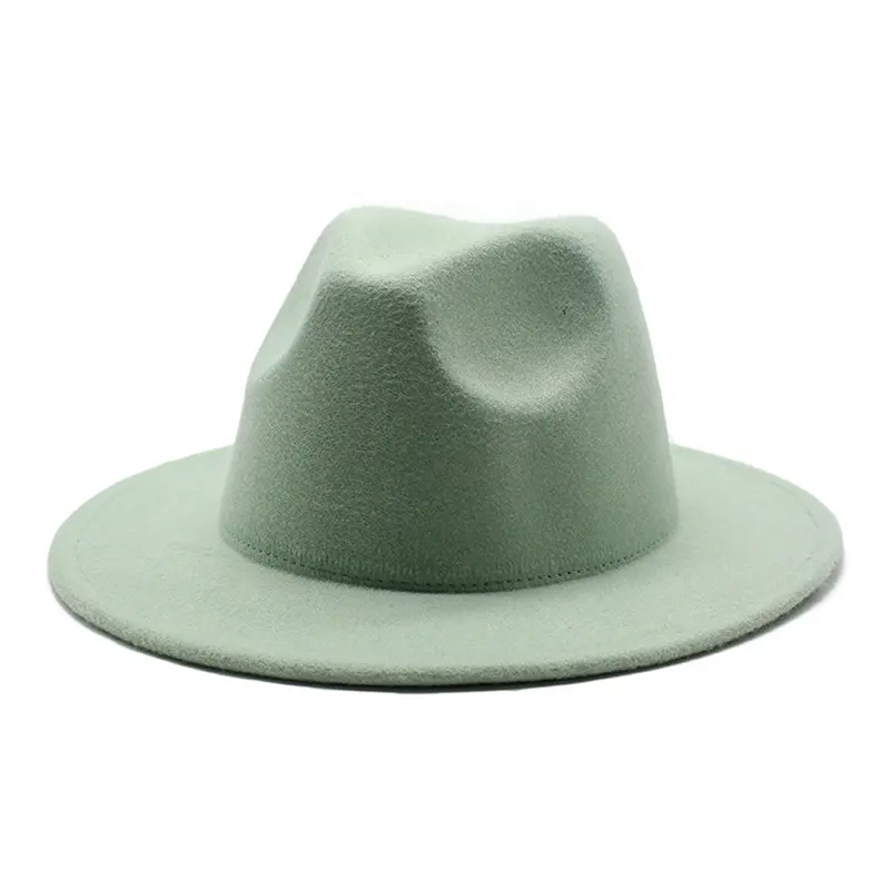 2022 wholesale Custom Faux Wool Big Wide Brim Fedora Felt Hat Ladies Stylish fedora hats for Men women Unisex