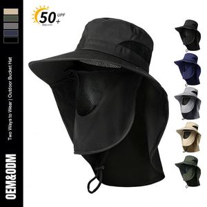 Customized logo 3D Embroidered with Neck Cover Adjustable Fisherman's <b>Hats</b> <b>Summer</b> UV Resistant Outdoor Work Fisherman Bucket <b>Hat</b> - Product Image 1