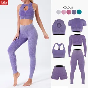 2022 Ropa Deportiva Mujer Frauen 6-teiliges geripptes Yoga-Set Jogger Active wear Nahtlose Sport bekleidung Fitness Workout Gym Sport bekleidung