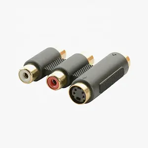 Gold Plated Combo 4 Pin Mini DIN S-Video Female 2 RCA Female Audio Extension AV to SV Adapter