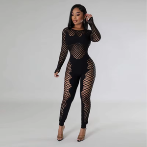 จั๊มสูทไหมพรมผู้หญิง แขนยาว คอกลม สีพื้น ดีไซน์เว้า โชว์เนื้อผ้า  รุ่นใหม่ ฤดูใบไม้ผลิ 2026  กระชับรูปร่าง  ไม่ยับ  เซ็กซี่ - Product Image 1