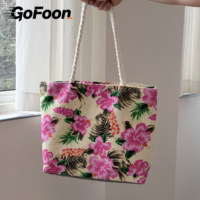 Sac fourre-tout en toile à motif floral frais, personnalisable en taille et couleur, avec anse épaisse en corde, idéal pour les courses et les vacances – Collection Éco-Mode