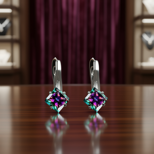 Pendientes de Cuarzo Arcoíris E2969 con Engaste de Plata 925, Diseño Geométrico, Joyería Clásica de Cristal para Uso Diario de Mujer - Product Image 2