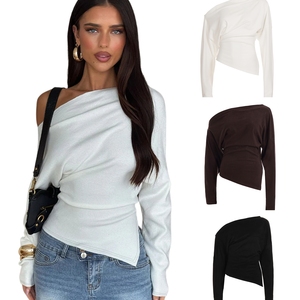 Haut Décontracté en Popeline pour Femme, Manches Longues Coupe Droite, Hiver, Ourlet Fendu aux Épaules, Couleur Unie Minimaliste, Respirant Éco-responsable - Product Image 1