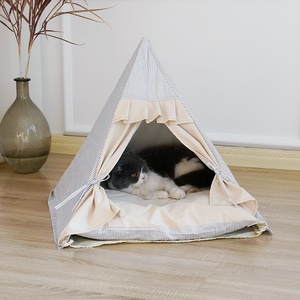 Tente de <span class=keywords><strong>tipi</strong></span> pour <span class=keywords><strong>chien</strong></span> chat en lin de luxe lit pour animal de compagnie confortable de style personnalisé rayé pour un grand espace sommeil profond lit pour <span class=keywords><strong>chien</strong></span> de voyage à la mode - Product Image 6