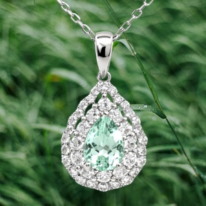 UM Jewelry 18K Gold Plated 925 Silver Pear-Shaped Lab Grown Sapphire Mint Green Gemstone NGTC Certified Pendant <b>Graduation</b> - Product Image 4