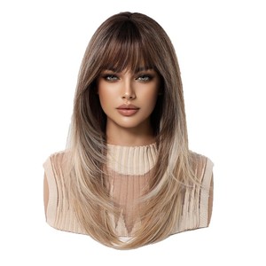 Perruque transfrontalière Bozhen Brown pour <span class=keywords><strong>cheveux</strong></span> longs raides dégradés avec <span class=keywords><strong>frange</strong></span> droite, naturelle et réaliste, qui sublimate les contours du visage - Product Image 5