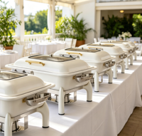 Plat à chafing de luxe en acier inoxydable, robuste, blanc, hydraulique, 9L, chauffe-plat à alcool pour buffet de mariage