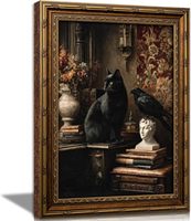 Seni Dinding Kucing & Burung Gagak Bergaya Gotik Berbingkai Emas Vintage, Dekorasi Moody Dark Academia, Sampel OEM ODM Siap Dalam Setengah Hari