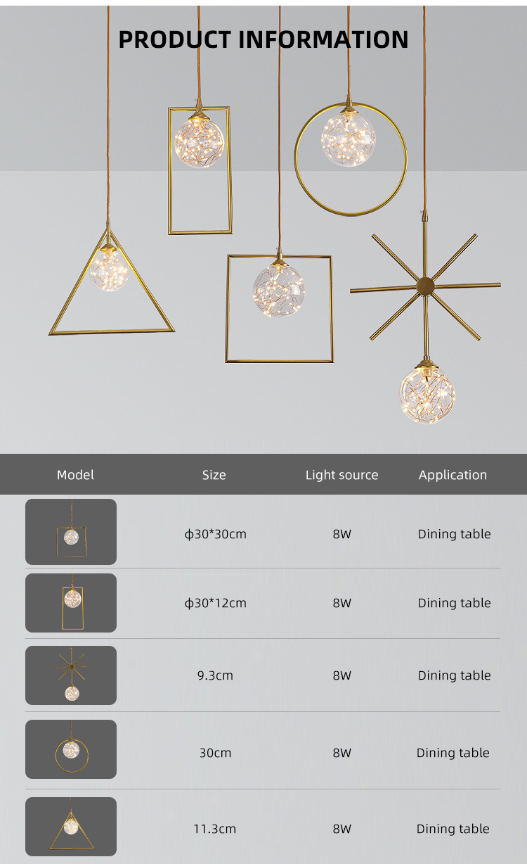 New Indoor Decoration Modern Copper Wholesale Hotel Household Led Chandelier Pendant Lamp
