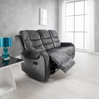 Conjunto de Sofá Reclinable Manual Extensible con Estructura de Madera y Tapicería de Gamuza Moderna, 3+2 Plazas, con Portavasos en la Consola Central para Sala de Estar