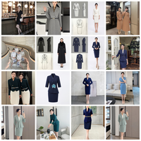 Ensembles de costumes pour femmes, tenues de bureau pour femmes, uniformes d'hôtesse de l'air en polyester blanc, robes Conjuntos Par...
