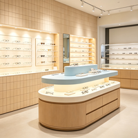 Usine personnalisé bois clair grille panneau arrière miroir lunettes cabinet japonais optique magasin meubles set