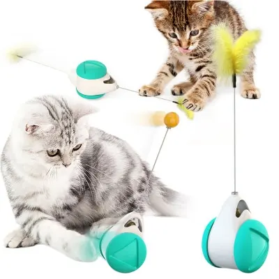 Penjualan Laris Mainan Tumbler Penggoda Kucing Elektronik dengan Bulu dan Bola Pengganti