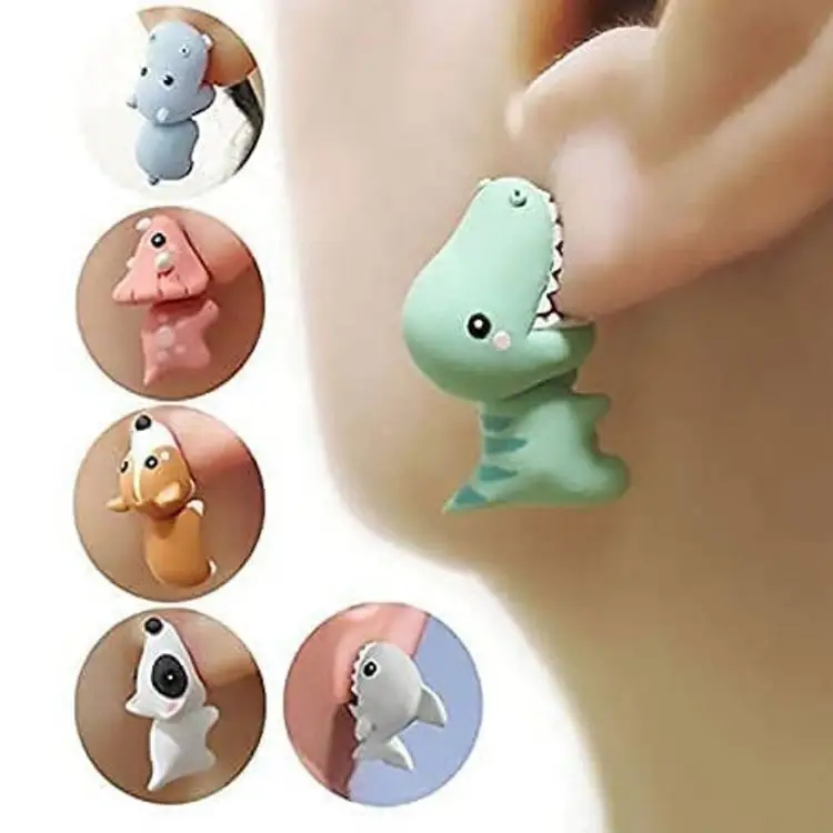 SC Korean Cute Animal Bite Earring Kids Jewelry Fashion 3D Cartoon Dinosaur Shark Corgi Animal Stud Earrings Women Girls 2023