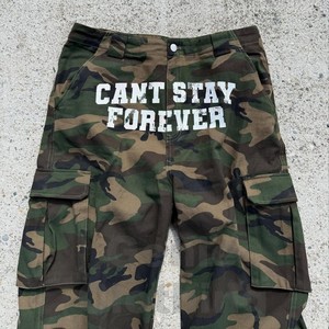 Özel tam Dtg Camo baskı kargo pantolon tuval 6 cep kargo pantolon erkekler geniş düz bacak boy Baggy Vintage yıkanmış pantolon - Product Image 2