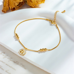 Daily Dainty Tree Of Life Anklet Gold Stainless Steel Slim Snake Chain Round Ball Bead Ankle Chain Women Casual Anklet - Product Image 3