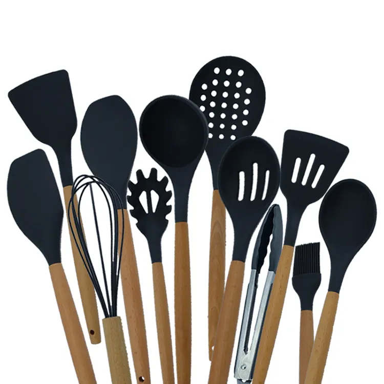 Kitchen Gadgets 12 pieces non-stick silicone wooden cooking utensils