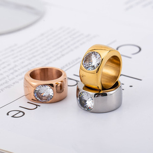 Men's Fashion <b>Rings</b> <b>Titanium</b> Steel Geometric Design Bezel Setting Round Crystal Gift Jewelry - Product Image 1