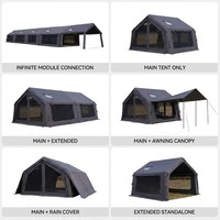 Tente de camping gonflable en coton 8+8,8 m² 4 saisons imperméable en Oxford à colonnes d'air, montage automatique portable, pour 5-6 personnes, double