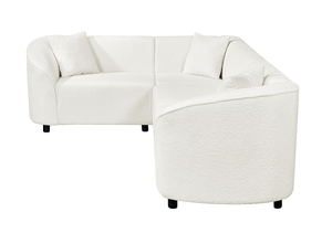 L-Shaped Curved Contemporary Sectional <b>Sofa</b> Set in Beige Plush 4-Seater Modular Design & Premium Boucl Upholstery - Product Image 4