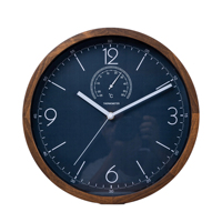 Jam Dinding Kayu Bentuk Bulat dengan Tampilan Suhu dan Kelembapan, Tanpa Suara, Quartz, untuk Dekorasi Rumah Kamar Tidur