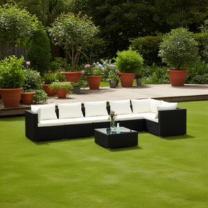Set Lounge da Giardino Modulare in Rattan PE Nero, 6 Posti, Arredamento da Esterno dal Design Contemporaneo - Product Image 2
