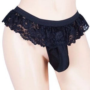 <b>Men</b> Sexy Lace <b>Thong</b> With Transparent Skirt Low Rise Purple Spandex Nylon Underwear For Crossdressing - Product Image 2