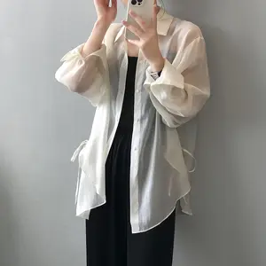 Mode Mooie En Goedkope Vrouw Blouses 2022 Lace-Up Ontwerp Shirt Vrouwen Zomer Nieuwe Koreaanse Stijl Overhemd Licht en Losse Zonnebrandcrème