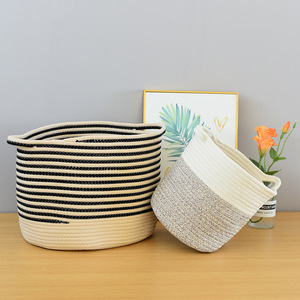Woven Storage Baskets Cotton Thread Round <b>Handmade</b> Clothing Organizer Desktop Storage Basket For <b>Clothes</b> Snacks Sundries - Product Image 3
