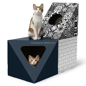3-in-1 Custom Logo Artwork Eco-Friendly Cardboard Scratcher Cat Tunnel House