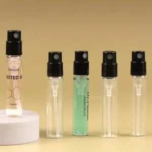 Özel logo baskı parfüm test sprey şişesi 1.5ml 2ml 3ml mini siyah örnek parfüm flakon şişeleri