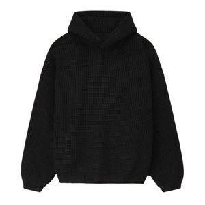Wholesale <b>Mens</b> Black Ribbed Knit Hoodie Sweater Winter Warm Pullover Long Sleeve Casual Streetwear Soft Comfort Breathable Front - Product Image 1