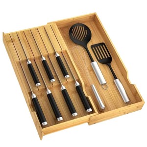 Bamboo Knife <b>Storage</b> <b>Box</b> 13.6x15.8in Pull-Out Drawer Organizer For <b>Kitchen</b> Countertop - Product Image 2