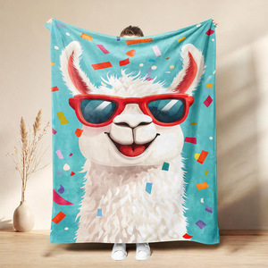Couverture en flanelle à motif de lama de dessin animé, couverture de sieste respirante et douce pour la peau, pour chambre à coucher, salon, impression personnalisée - Product Image 1