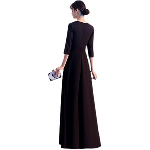 Evening Gown Elegant V Neck A Line Long Dress Natural Waist Black Off White Wine Red Hostess Performance Attire - Product Image 5