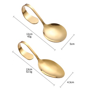 Cucchiai da Servizio per Buffet di Ristoranti con Logo Personalizzato, in Acciaio Inox con Manico Curvo, Cucchiaio Grande Dorato per Dessert e Insalata - Product Image 6