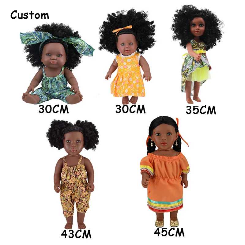 מותאם אישית שחור בנות בובות פופולרי אפריקאי 30-45cm ויניל בובות עבור בנות מתנות