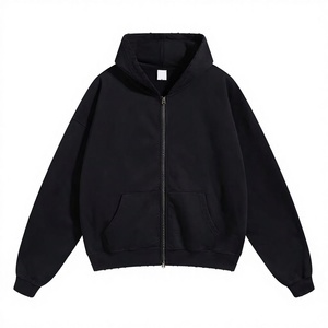Sudadera con capucha y cremallera para hombre, de punto grueso, teñida lisa, con efecto desgastado y lavado ácido, de corte oversize, para invierno - Product Image 3