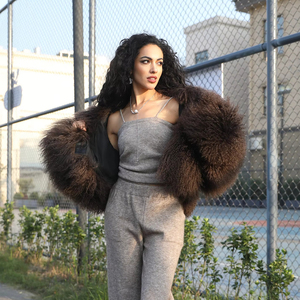 Janefur 2024 nouveau hiver chaud mongolie mouton col de <span class=keywords><strong>fourrure</strong></span> <span class=keywords><strong>veste</strong></span> femmes chaud <span class=keywords><strong>fourrure</strong></span> d'agneau coupe ample manteau court - Product Image 2
