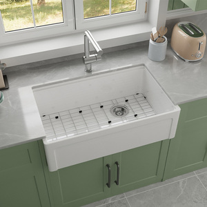 <span class=keywords><strong>Évier</strong></span> de cuisine en céramique Fireclay noir mat de 33 pouces, à encastrer, à cuve unique, avec plan de travail profond, style ferme - Product Image 2