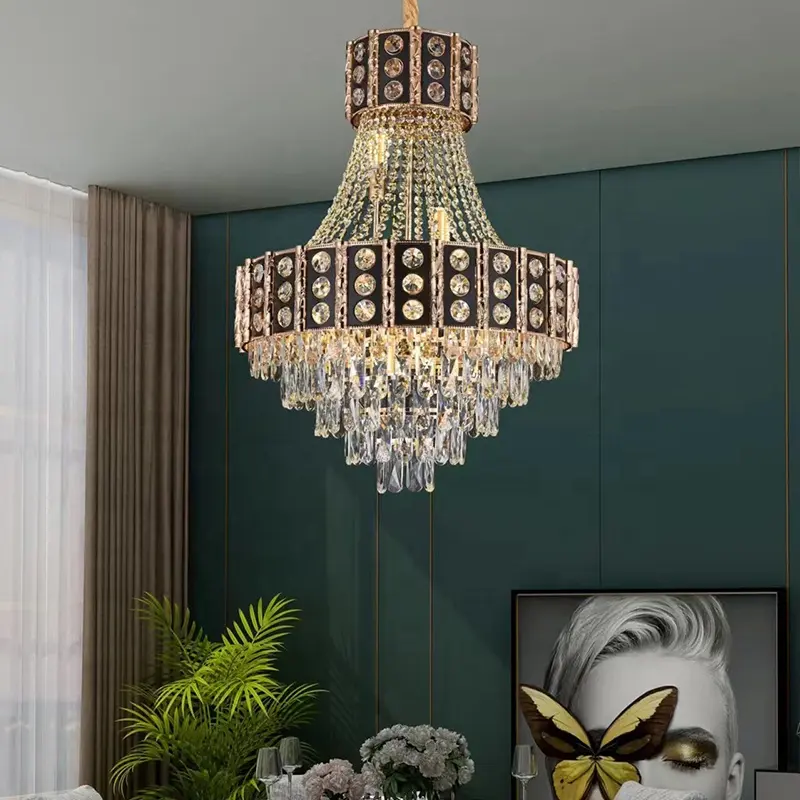 屋内カスタマイズホームヴィラ装飾屋内デザイナー巨大な北欧ゴールドLed高級Ledクリスタルシャンデリア
