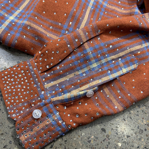 <span class=keywords><strong>Chemise</strong></span> à <span class=keywords><strong>carreaux</strong></span> orange pour <span class=keywords><strong>homme</strong></span> de haute qualité, entièrement ornée de strass, vente en gros, mode printemps automne, <span class=keywords><strong>chemise</strong></span> en flanelle ample à manches longues - Product Image 5
