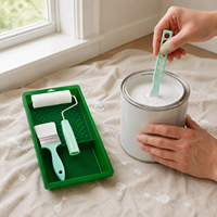Kit de rouleaux à peinture en mousse 4 pouces avec manche en plastique, brosse à peinture à base d'eau, mélangeur, bâtonnet et bac à peinture pour la décoration murale domestique