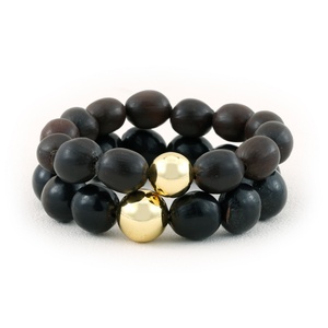 Bracelet élégant pour homme, accessoires de méditation, <span class=keywords><strong>duo</strong></span> d'unité, accents dorés sophistiqués, perles noires irrégulières - Product Image 5