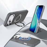 Coque de téléphone populaire en TPU souple avec texture fibre de carbone, support anneau métallique, antichoc et anti-chute, protection pour téléphone portable